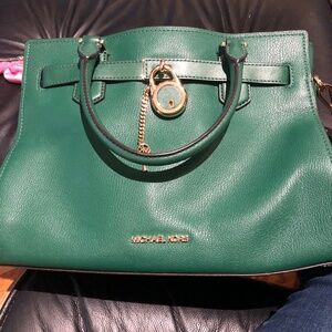 Michael Kors Hamilton Large Dark Saffiano Malachite Green Leather Tote